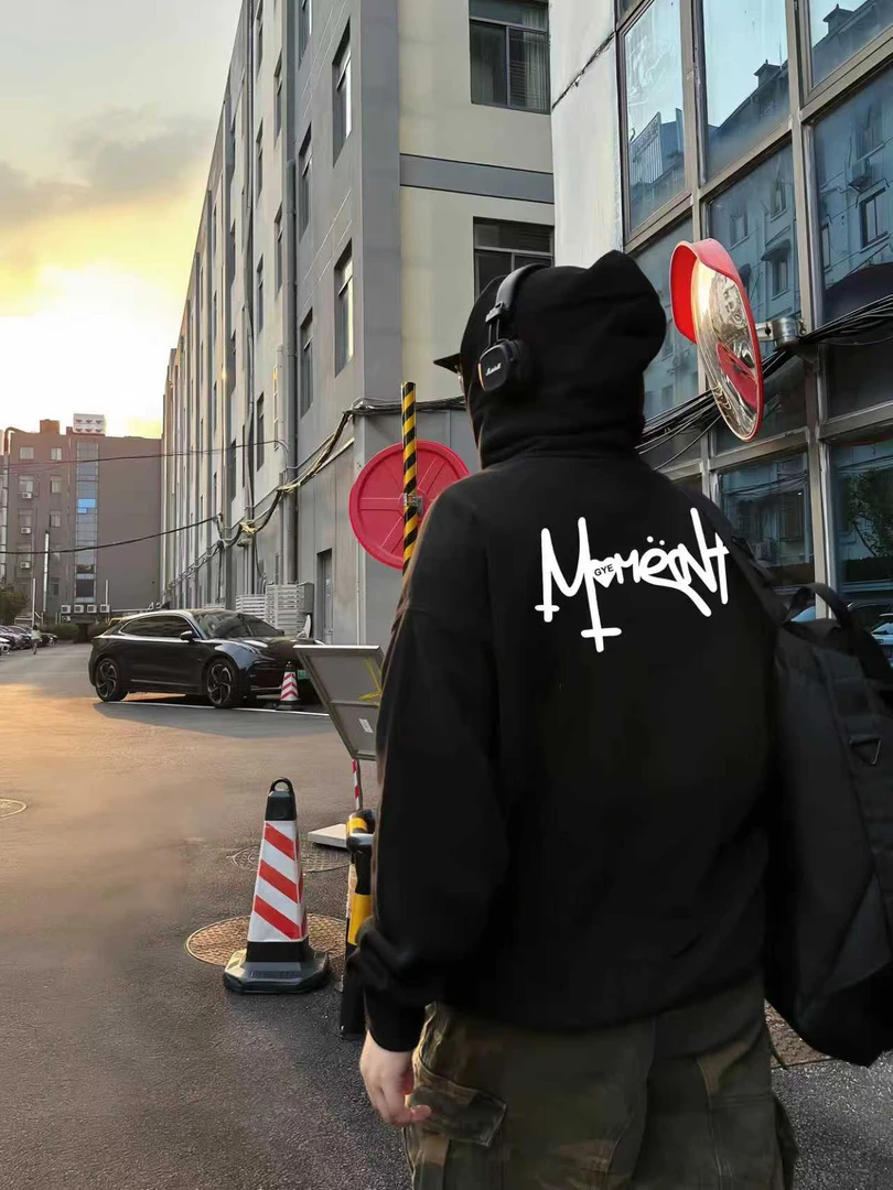 GUANYE美式重磅高街设计感潮流字母印花连帽卫衣男宽松百搭潮牌