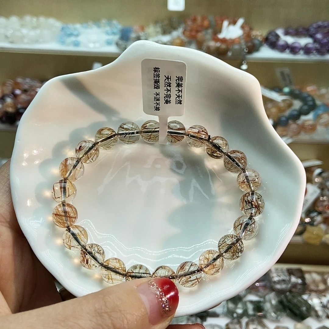 水晶手串未镶嵌快****鹅黑金超七8.8