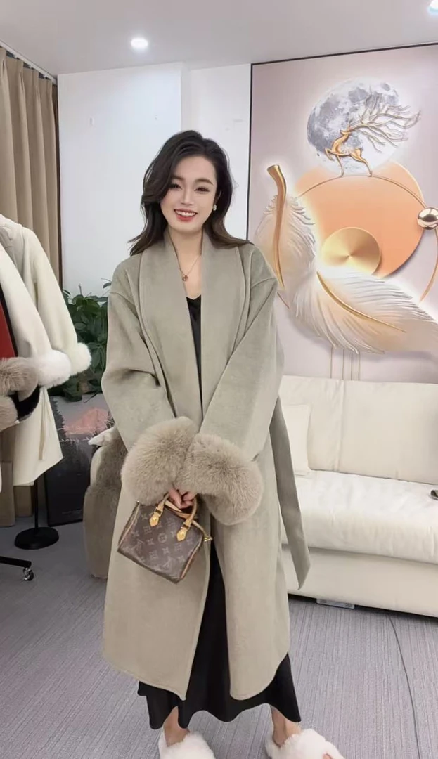 【蕾老板 】升级版秋冬宽松时尚百搭中长款韩版气质双面羊毛大衣