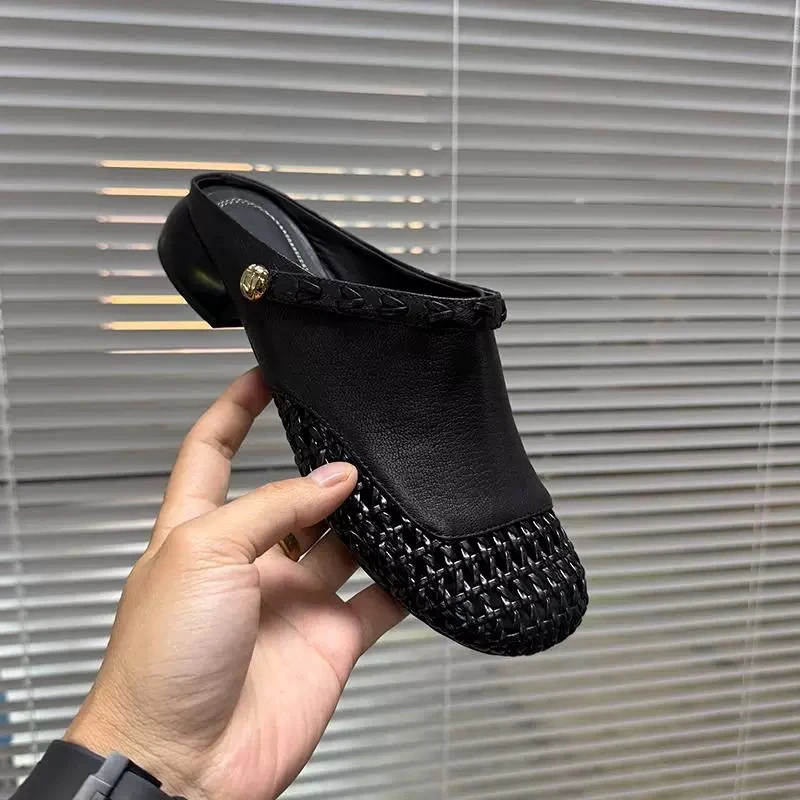 【有运费补贴】2025新款镂空编织包头半拖鞋女外穿时尚百搭软凉拖鞋