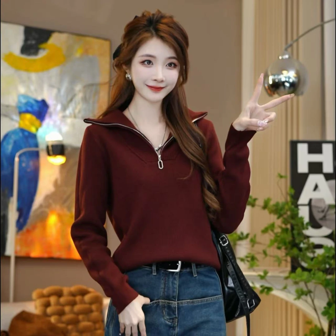 笑歌【加绒加厚高领拉链翻领针织套头毛衣】秋冬新款百搭针织毛衣