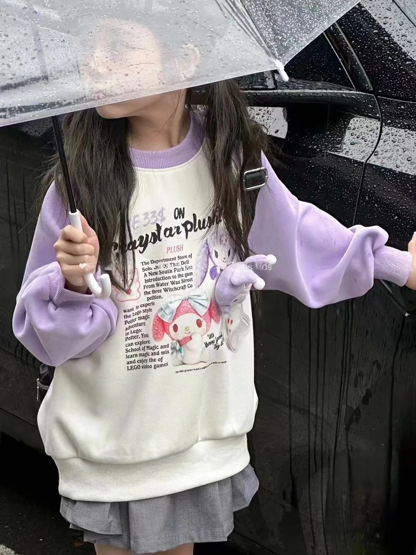 女童宽松拼色卡通长袖上衣809