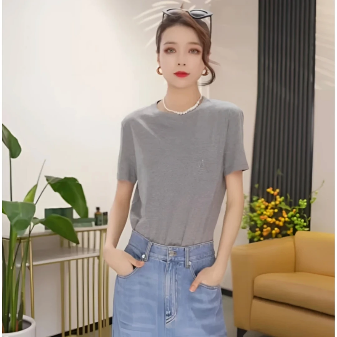 阿玛施AMASS秋季新款时尚舒适清凉感休闲百搭圆领短袖t恤女530061