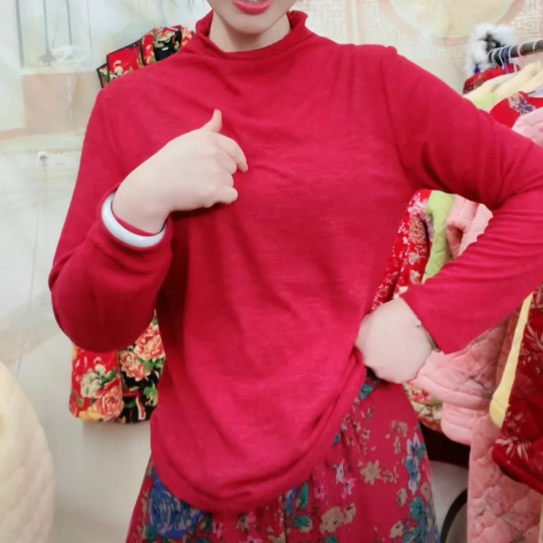 上衣长袖上衣净版高弹力上衣时尚休闲黑色绿色红色圆领弹力简约