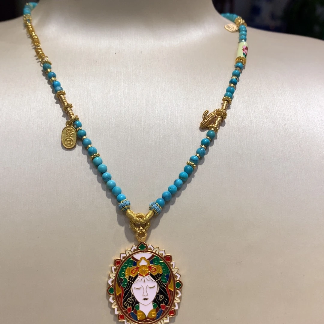 银S925镶嵌绿松石锁骨项链