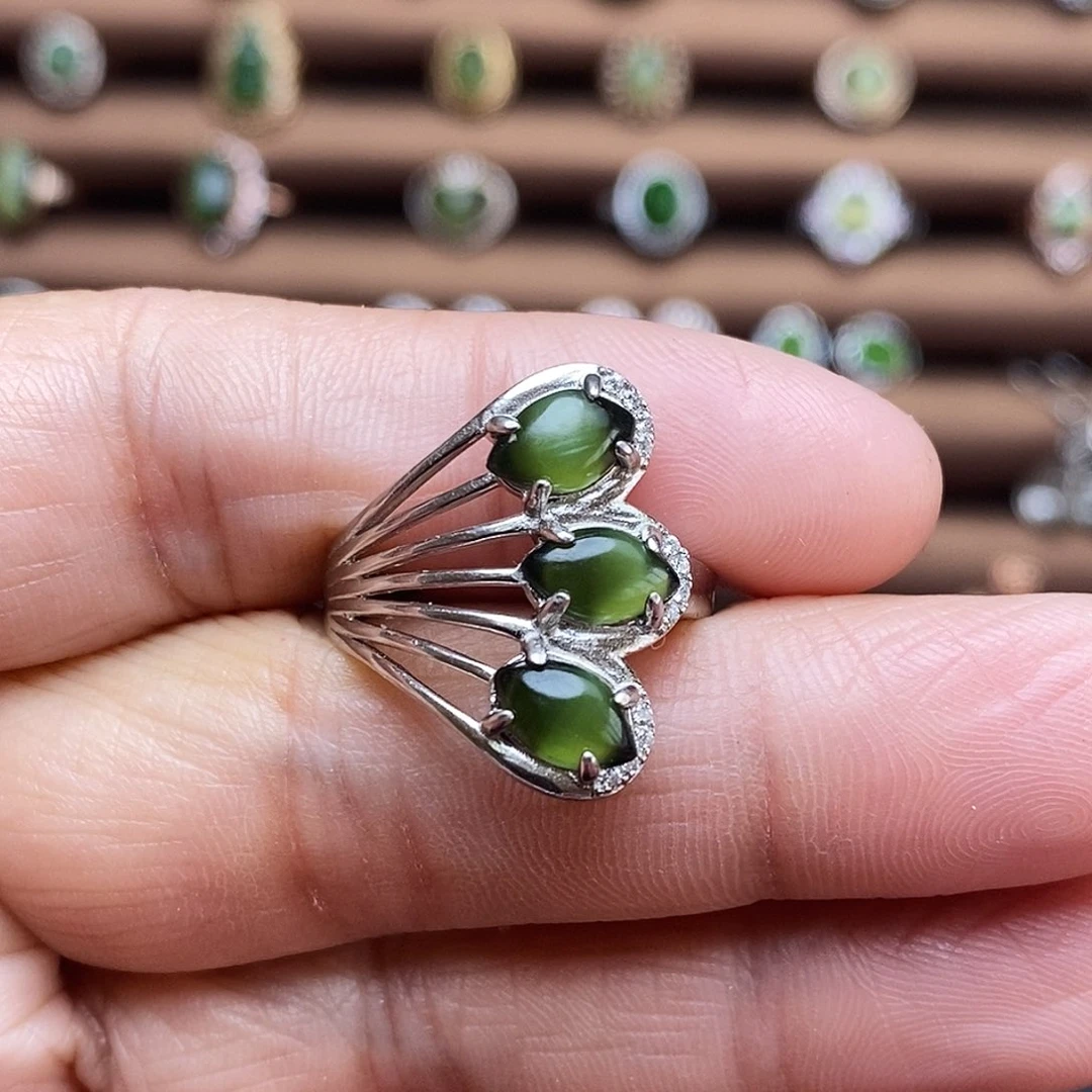 吊坠(不含链)银S925镶嵌和田玉（碧玉）戒指