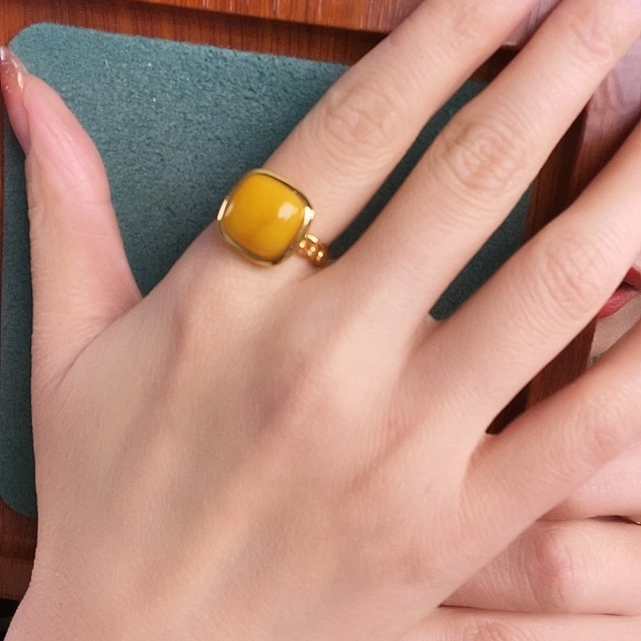 蜜蜡银S925镶嵌戒指戒指