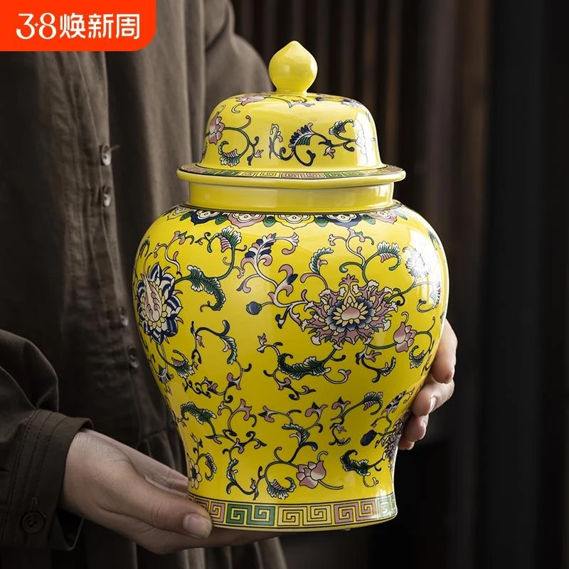 珐琅彩传统茶叶罐大号密封罐子防潮茶罐创意普洱茶储存罐新款陶瓷