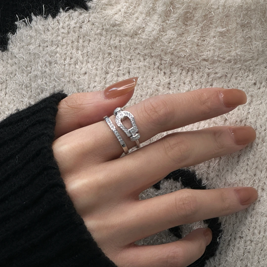 925银戒指 《马蹄扣》小众高级感轻奢风马蹄锆锆双层戒指