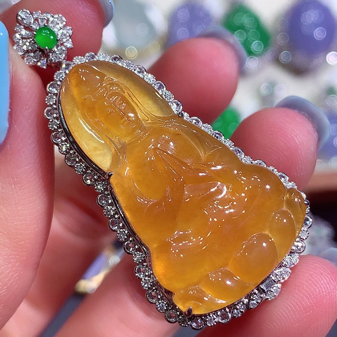 翡翠18K金镶嵌吊坠(不含链)