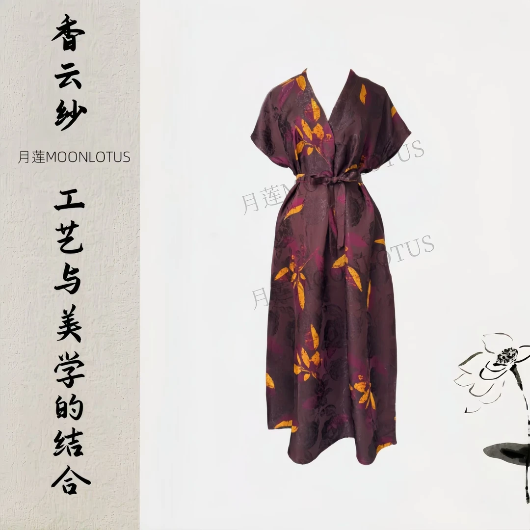3005-20  行走的高级滤镜 自带诗意落叶印花连衣裙