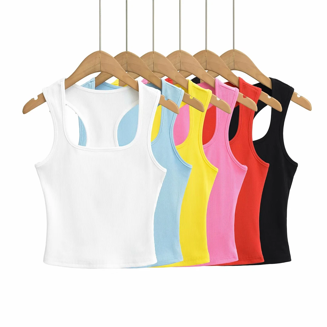 甜美辣妹U领性感显身材修身收腰基础背心纯欲网红纯色短款上衣