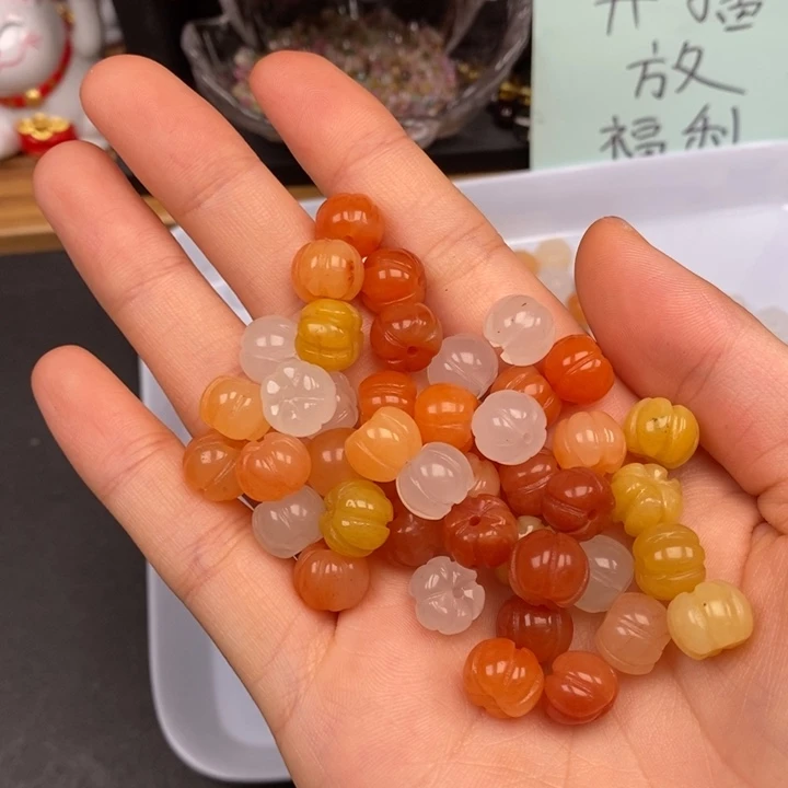 玛瑙/玉髓未镶嵌金丝玉南瓜珠，10个