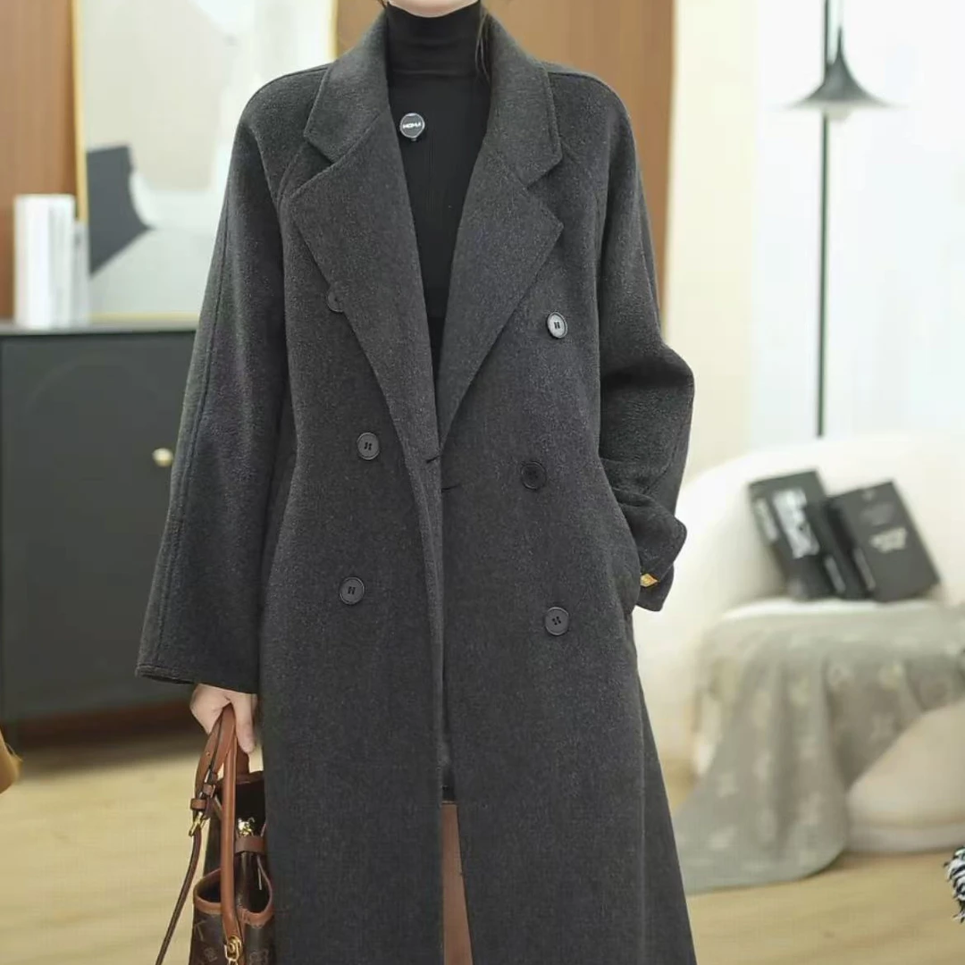 【慧慧】2025秋冬新款双面绒大衣女中长款厚款过膝毛呢外套