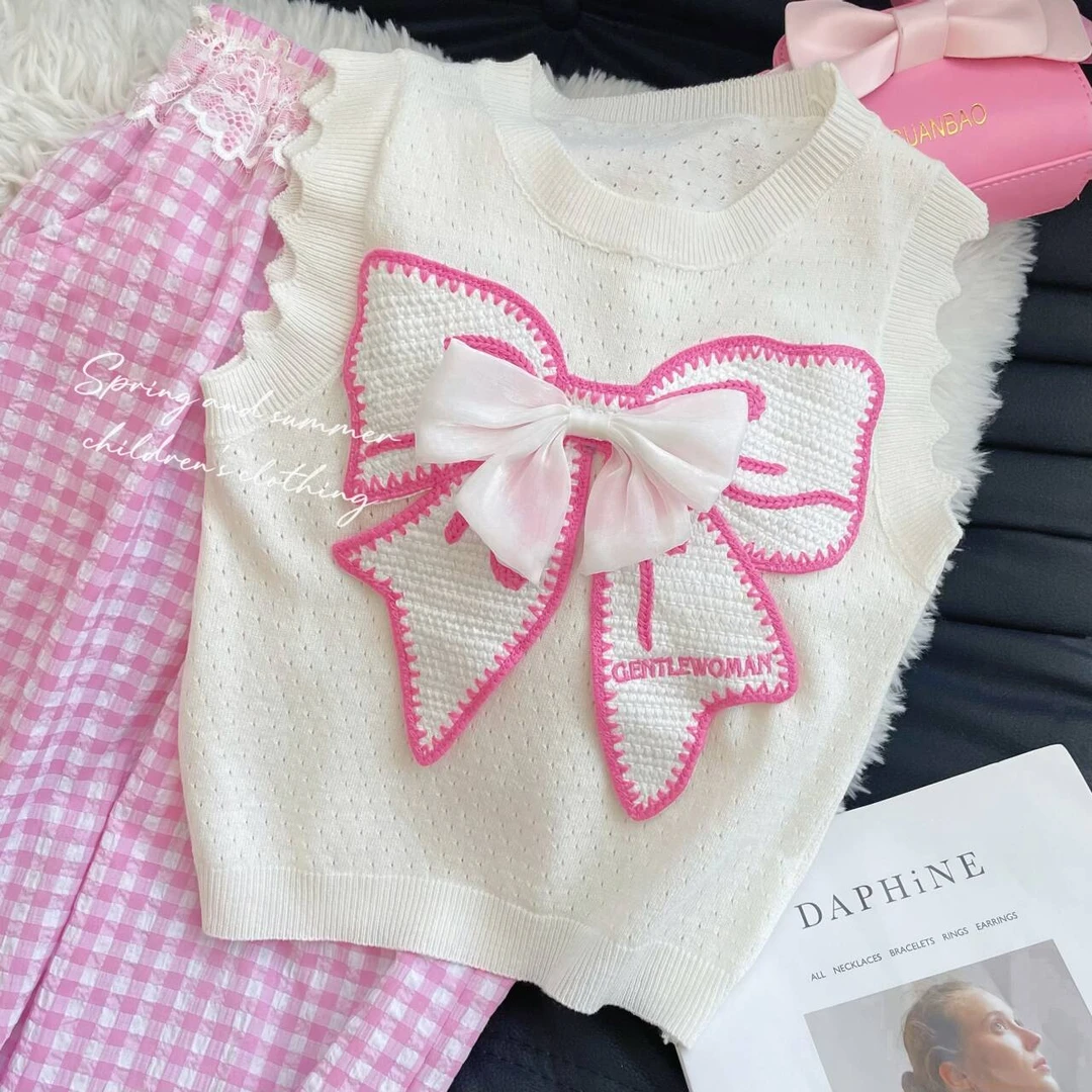 现货-WOOkid8【冰丝蝴蝶结】亲子兄妹童装高定背心上衣 W25021707