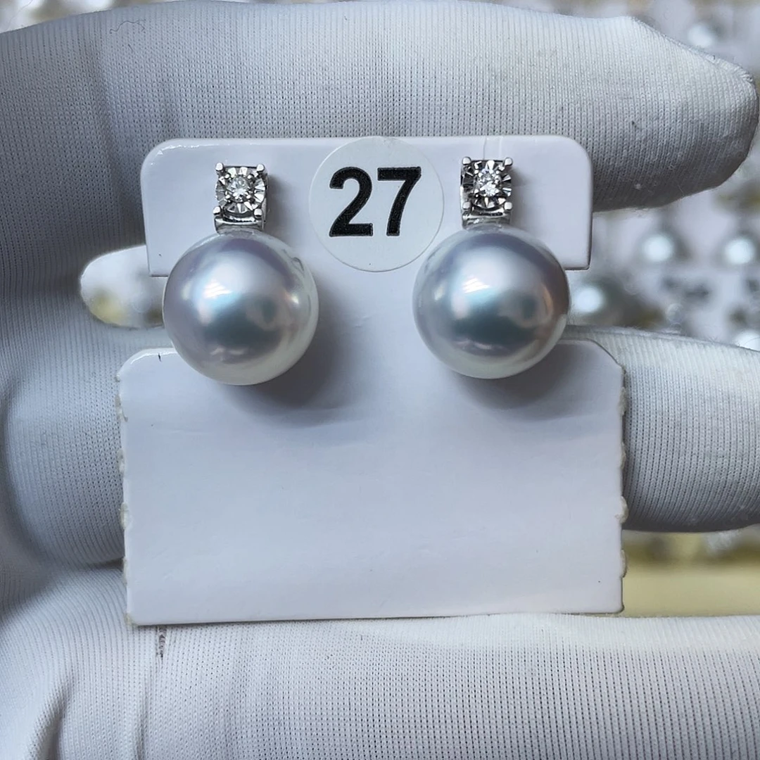 耳饰海水珍珠18K金镶嵌澳白宝石光