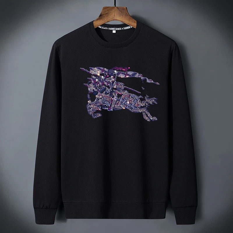 巴宝利战马奢侈品牌秋款男士圆领休闲长袖卫衣烫钻潮流高端宽松