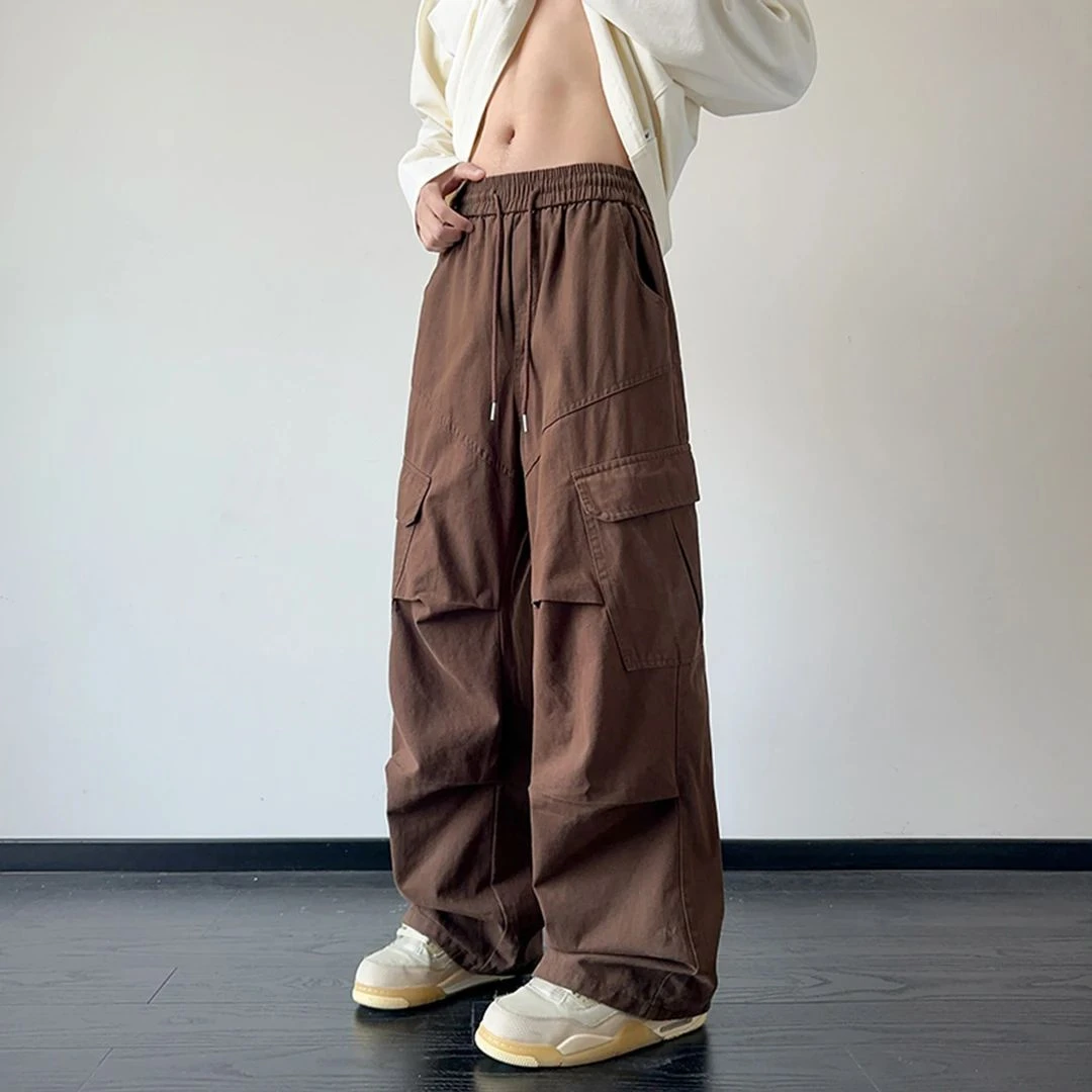 青少年工装裤2025春秋季美式休闲百搭直筒褶皱工装裤宽松款伞兵裤