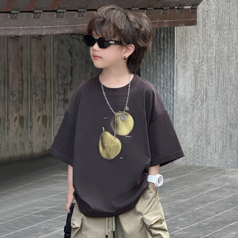 中班仔童装男童T恤2025新款休闲水果印花短袖中大童上衣潮*43504