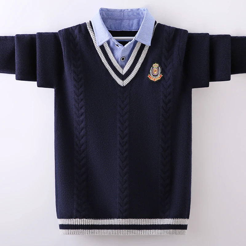 男童羊毛衫2025新款儿童毛衣秋冬假两件男孩学生学院风中大童套头