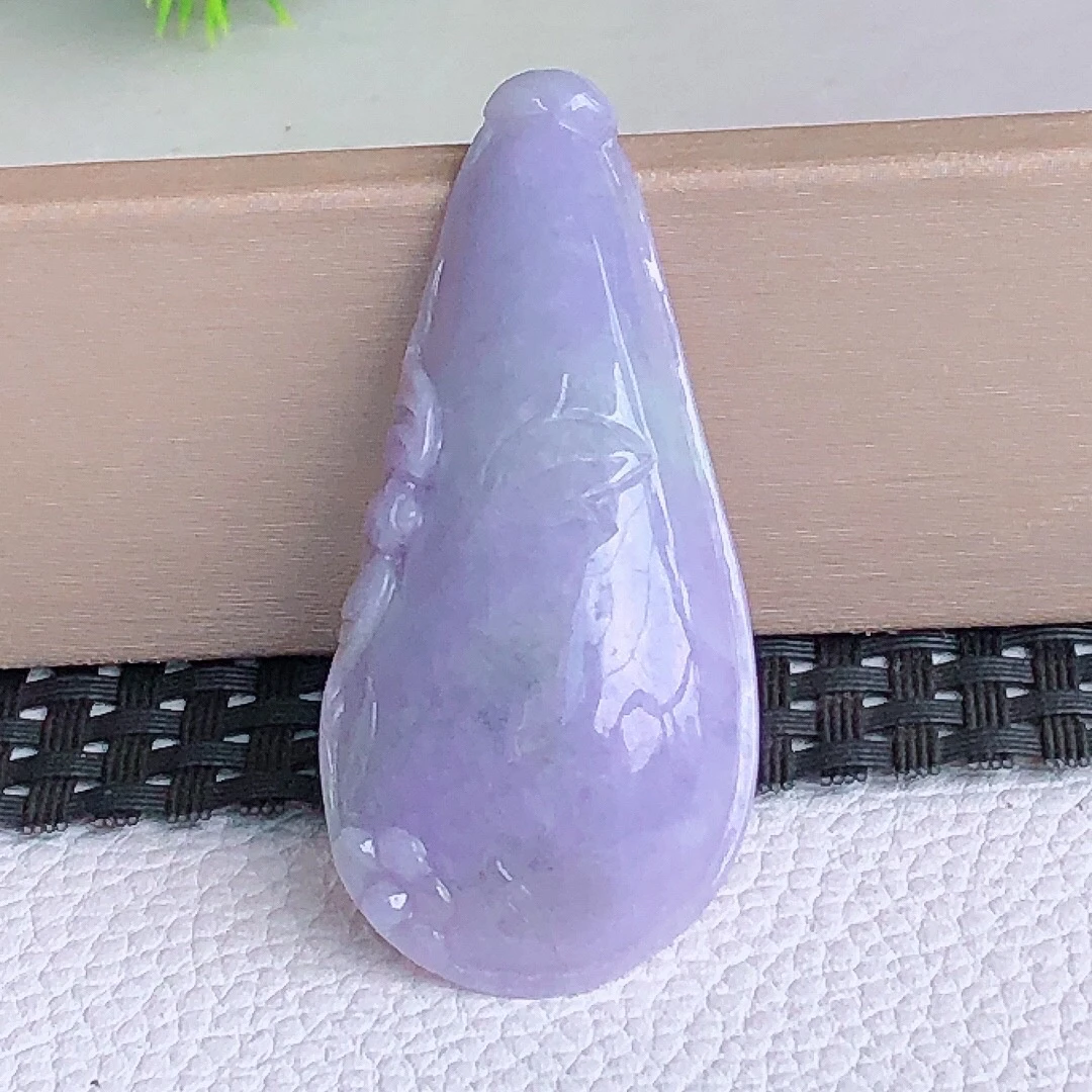 促销瑕疵款翡翠冰润紫罗兰妖紫紫色福瓜吊坠挂件49.8-21.8-7.5mm