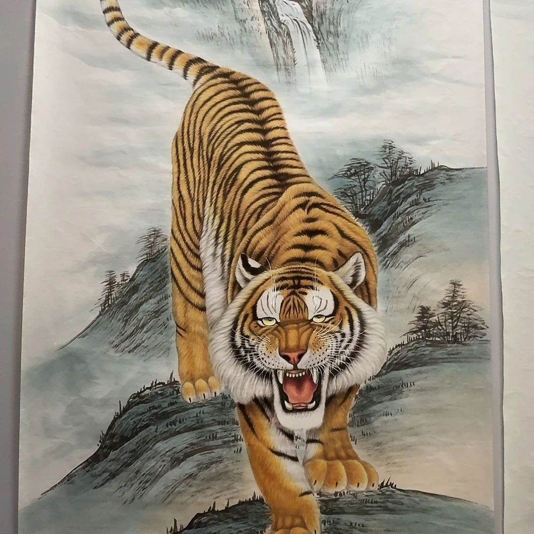 国画六尺上山虎作品