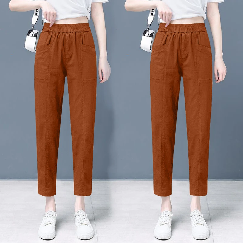 小众洋气百搭女士显瘦哈伦裤简约外穿设计纯色拼接透气大码高腰