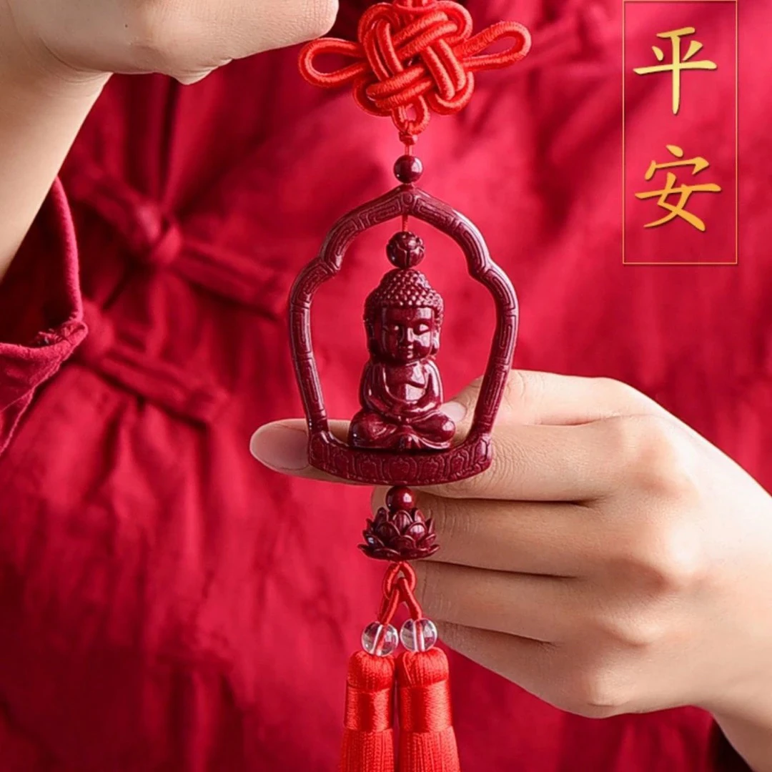 含辰砂工艺品一涵家朱砂铺子宝宝佛莲花车挂