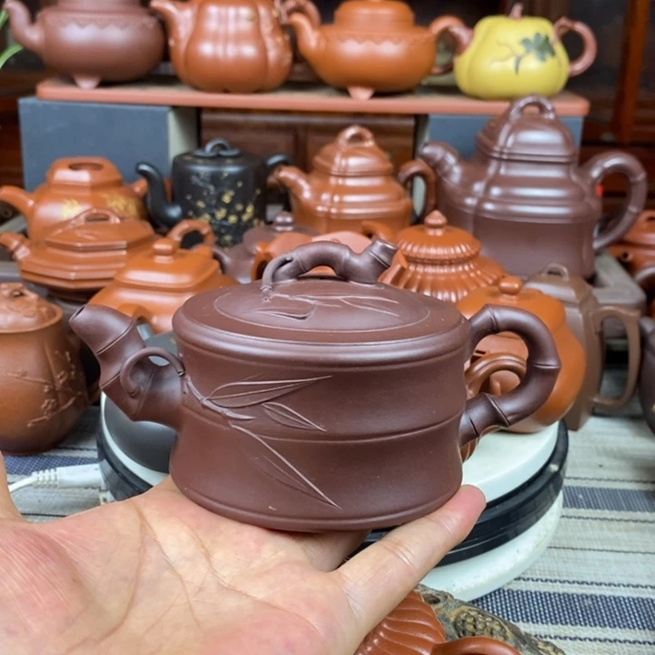 茶壶紫砂竹节280cc原矿老紫泥特价