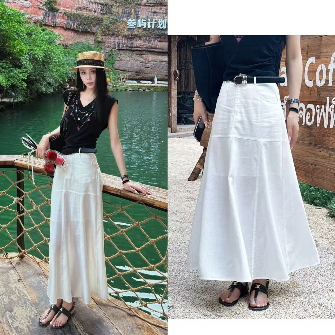 1QZ64依美丁时尚韩系简约百搭气质腰带半长裙