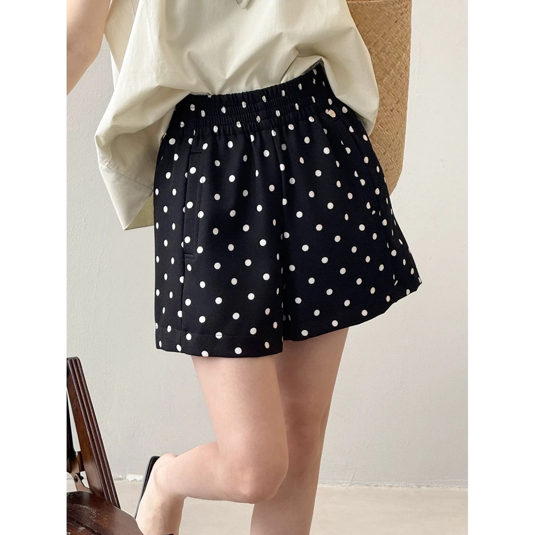 【MY SHAN】法式小香风复古波点夏季韩版百搭松紧高腰显瘦短裤8827