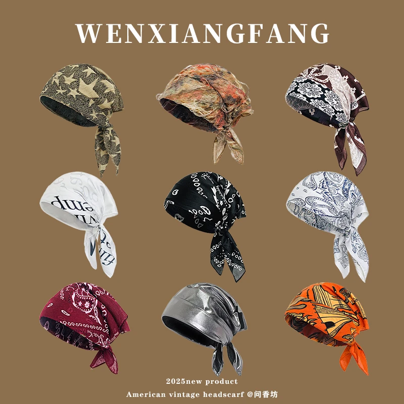 欧美风y2k头巾女2025新款夏季薄款透气包头丝巾复古亚文化三角巾