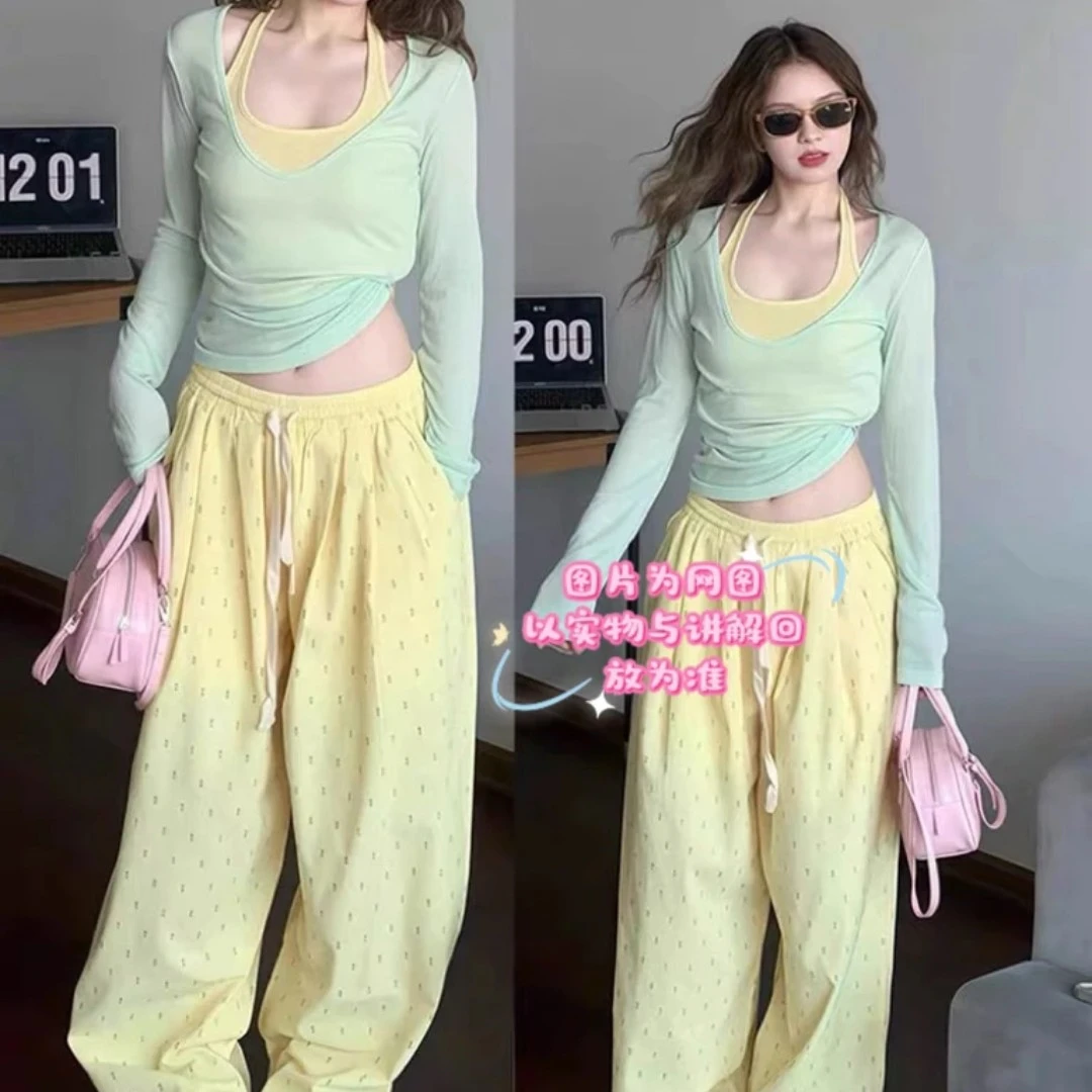 大码夏季胖mm韩系多巴胺洋气防晒套装阔腿裤2025新款