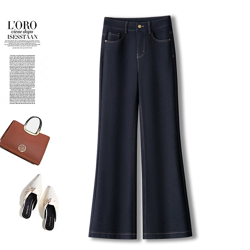 窄版高腰复古牛仔喇叭裤女2025秋季时尚新款极简风宽松阔腿微喇裤