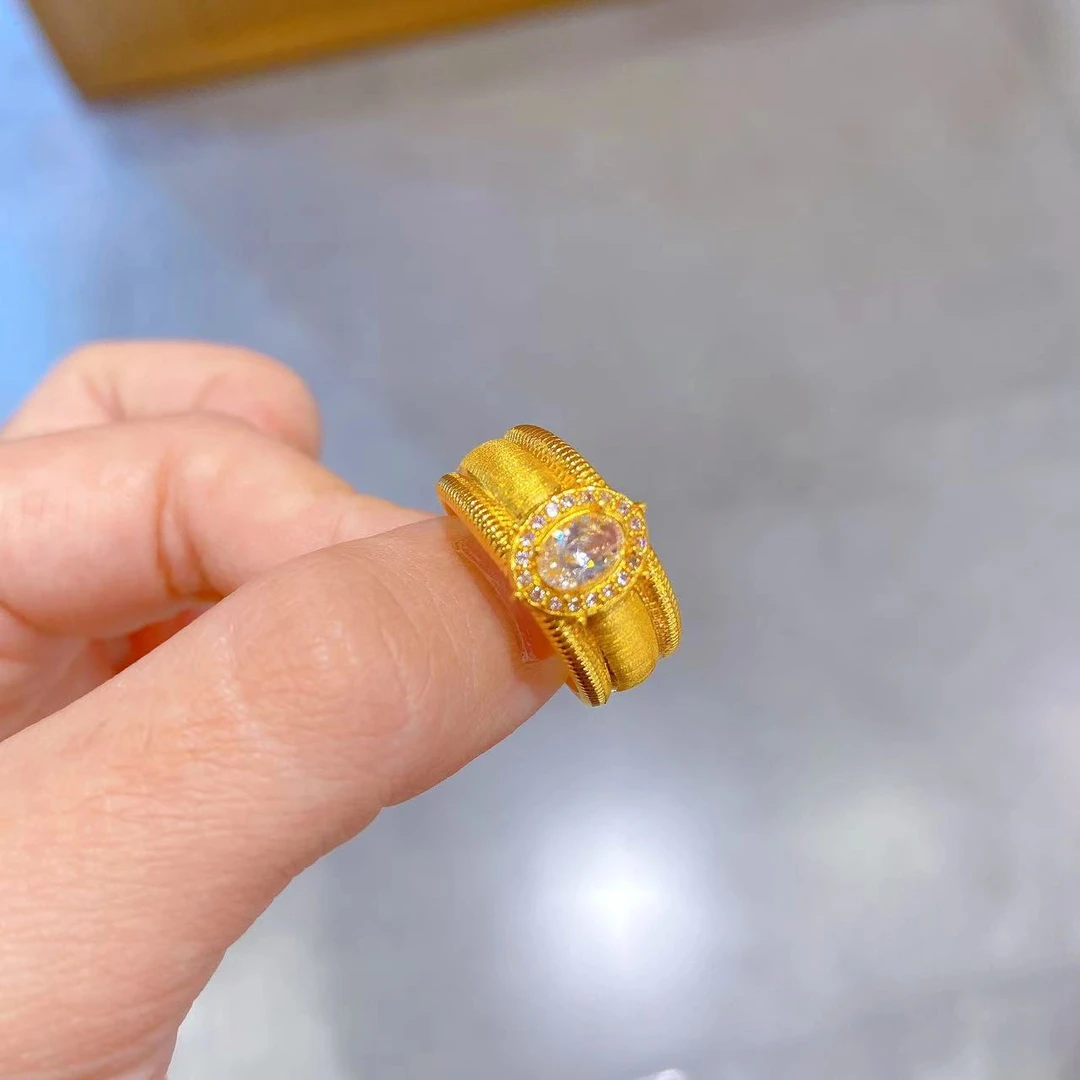 5D硬金足金999鸽子蛋黄金戒指 白色