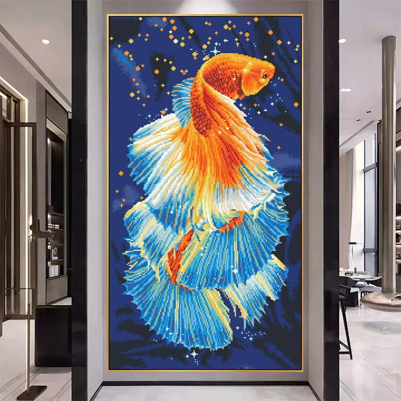 （170））玄关锦鲤年年有余-26色60*102-大格四股十字绣客厅