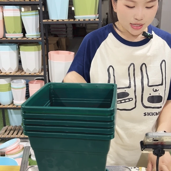正品方盆口20高22墨绿带托5只