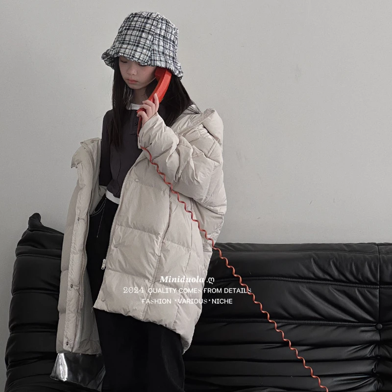 2025韩版秋冬季儿童防寒服新款加长加厚时尚连帽中长款保暖外套