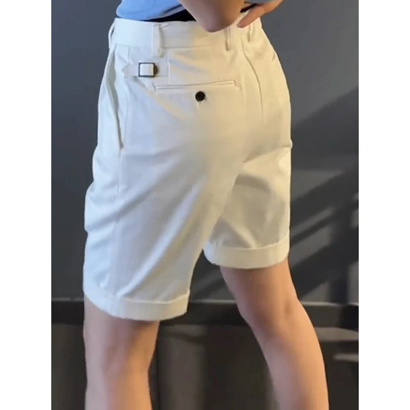 秋冬薄款大码男士时尚新款显瘦纯色修身百搭天丝五分短裤休闲直筒