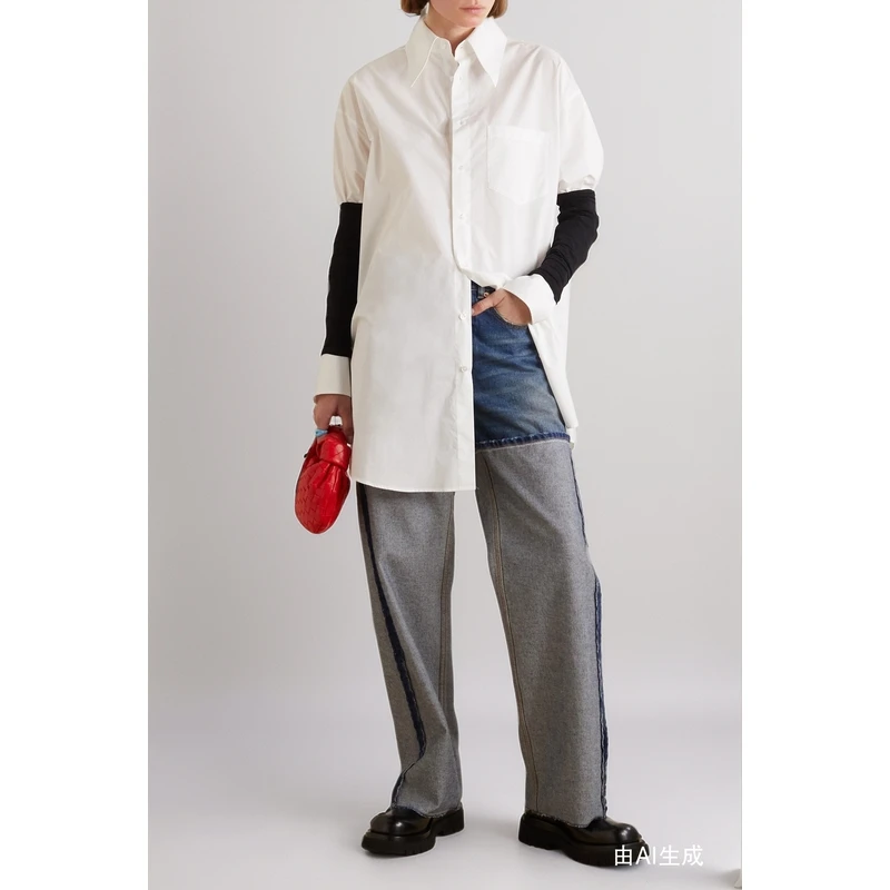 MM6 Maison Margiela 女绉纱拼接棉质衬衫