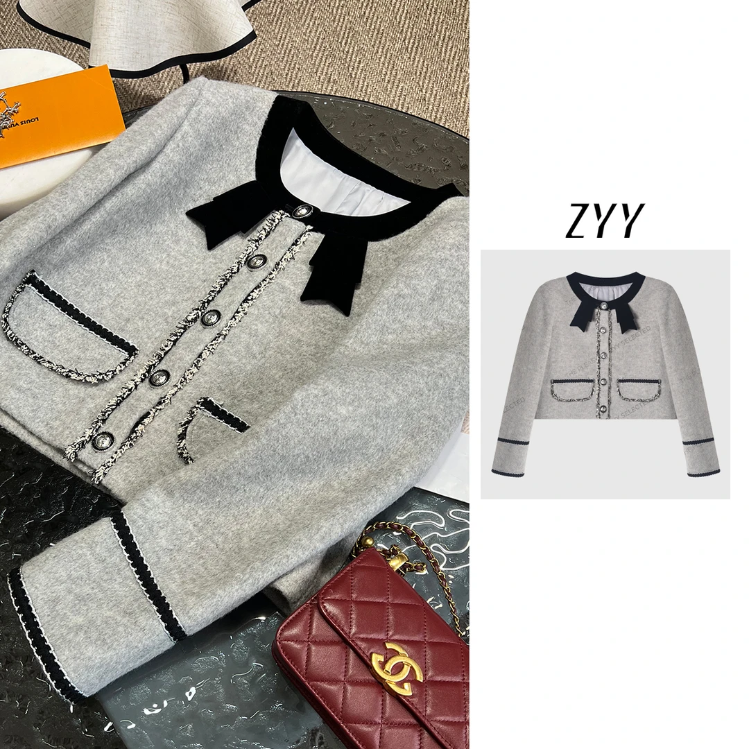 ZYY【臻爱松露】2025/S新品小香风毛呢名媛蝴蝶结外套X25DMNWT03941