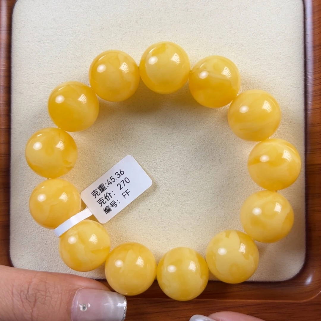 琥珀未镶嵌手链45.36g焦皮同料圆珠18mmFF