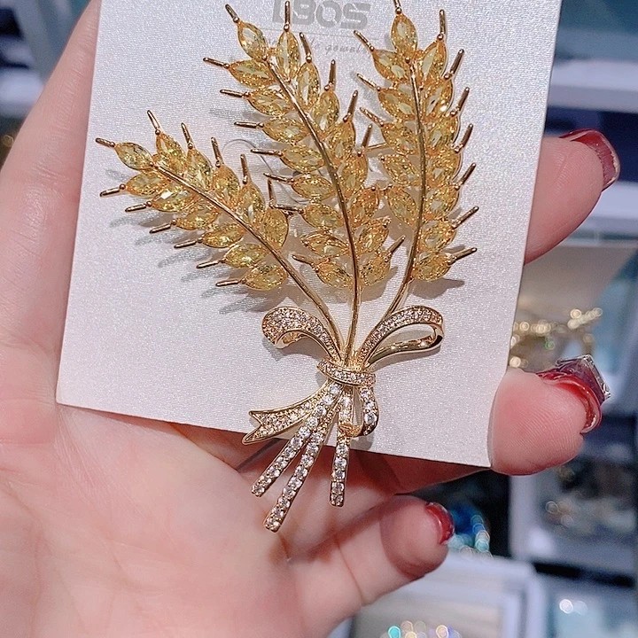 锆石铜合金麦穗胸针 大气上档次