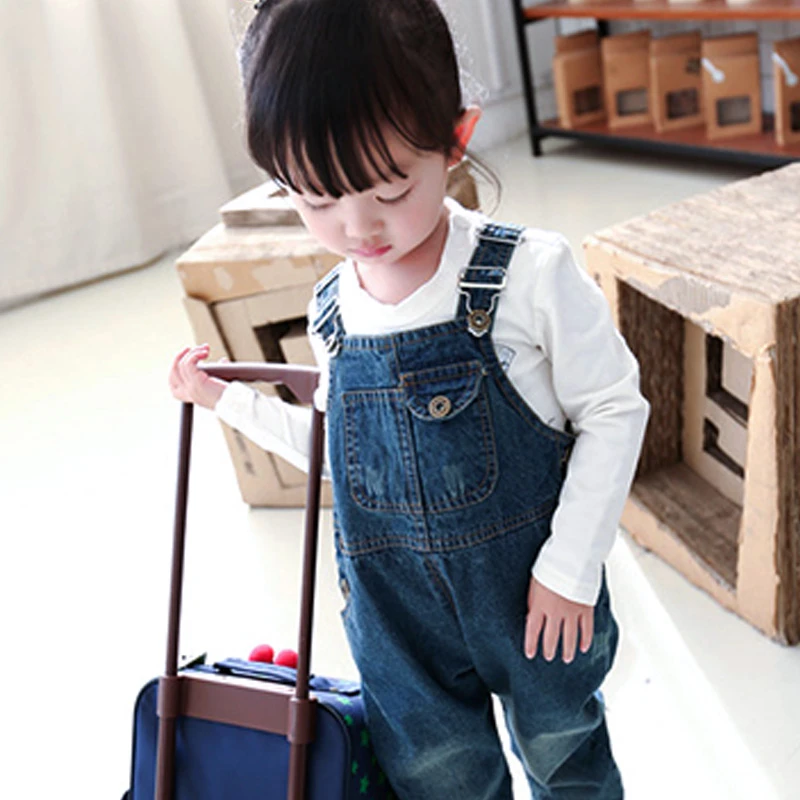 秋冬季女童牛仔背带裤加绒裤装