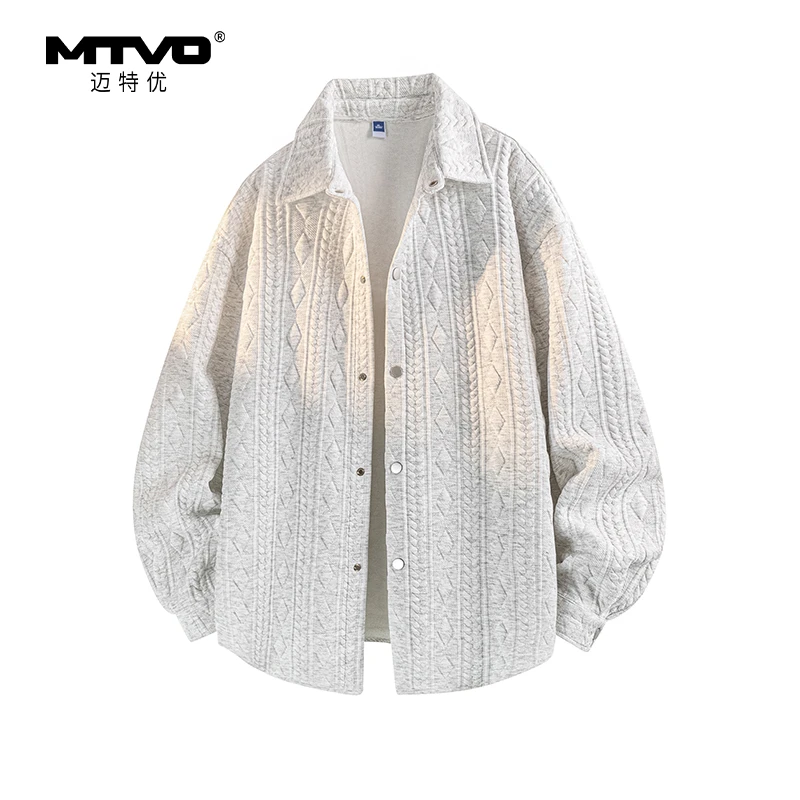 针织提花翻领夹克2025年秋季新款男款美式潮牌高街百搭休闲夹克