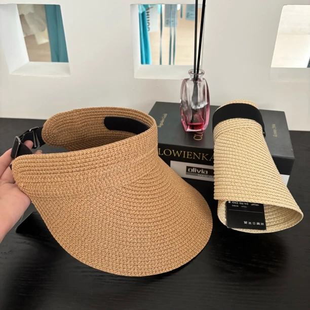 遮阳防晒帽女凉帽空顶草帽法式夏季防大帽檐太阳帽
