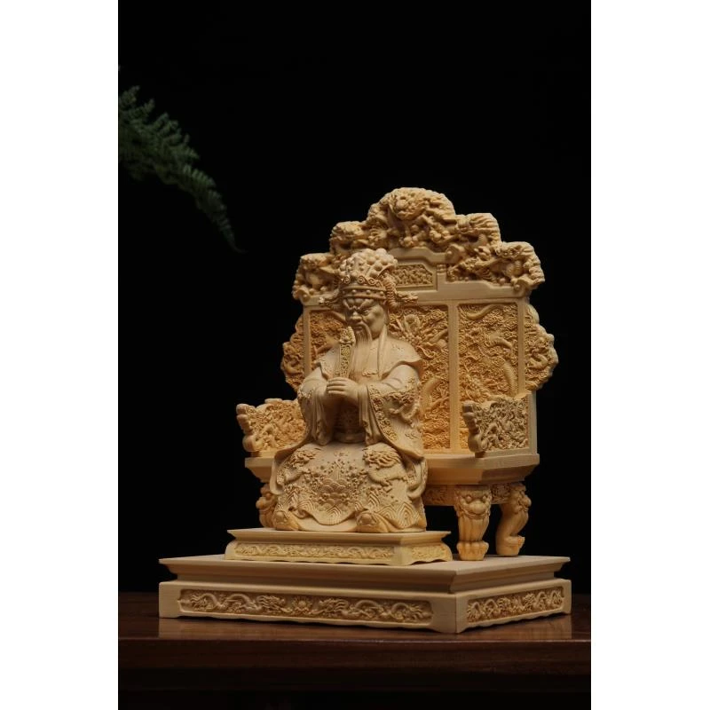桧木广进龙王财神手工艺雕刻摆件23*18*30cm