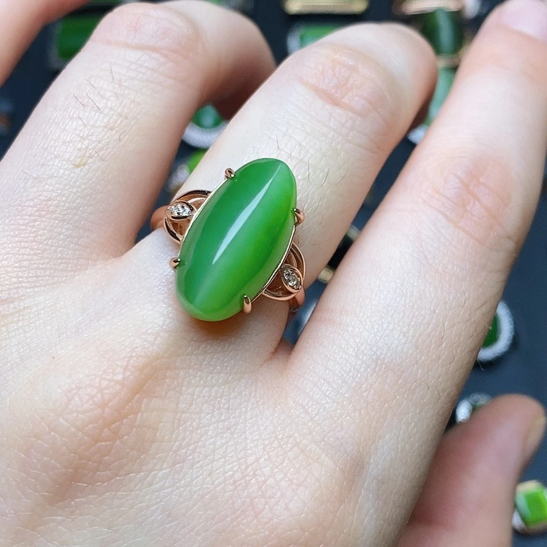 和田玉（碧玉）银S925镶嵌吊坠(不含链)戒指