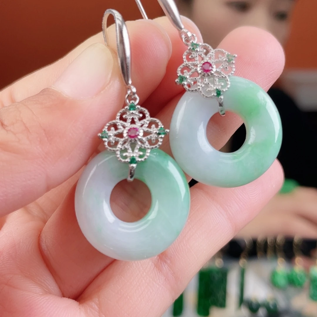 翡翠银S925镶嵌耳饰