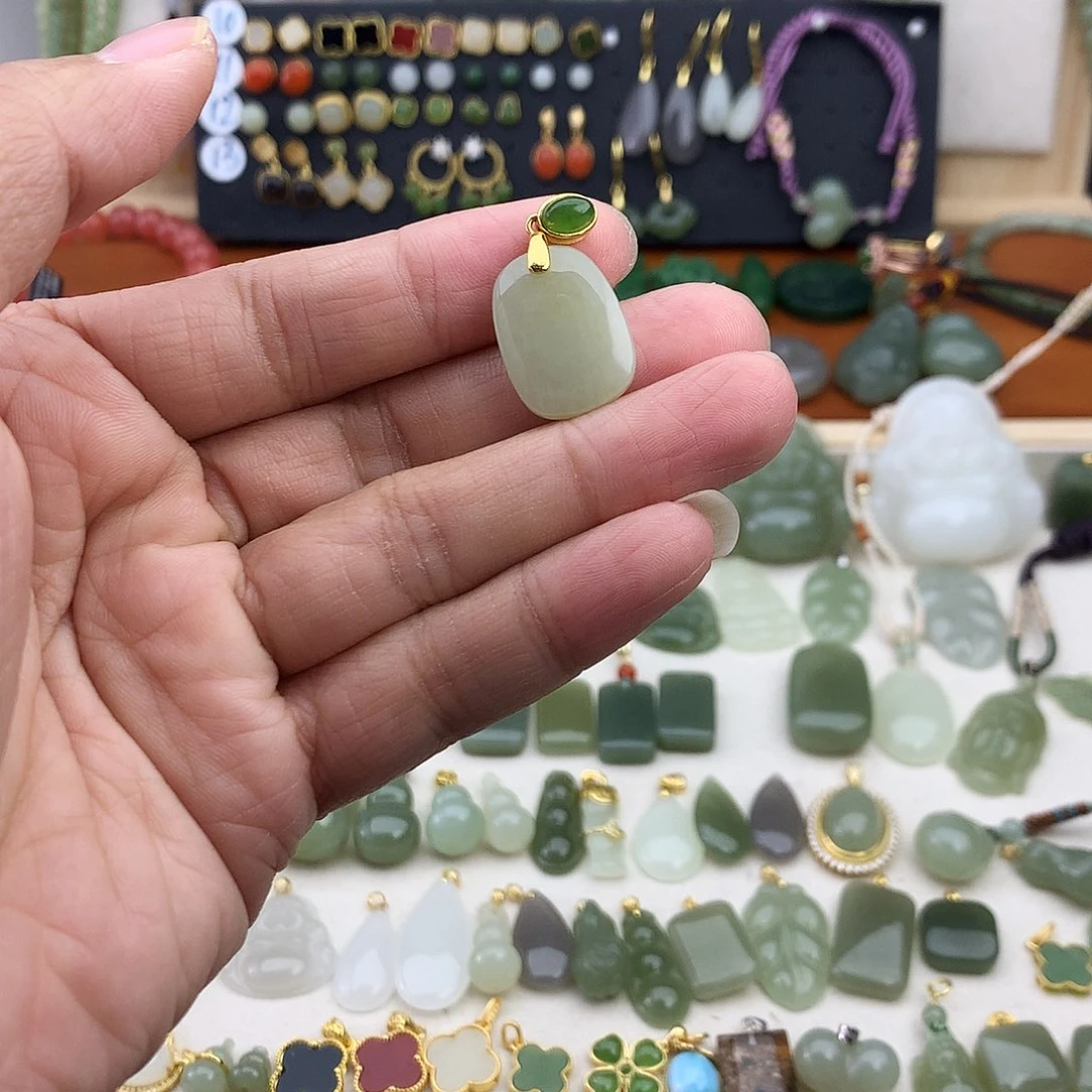 和田玉银S925镶嵌吊坠(不含链)